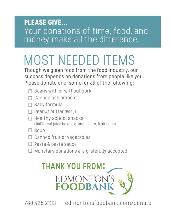 Most Needed Items Edmonton's Food Bank