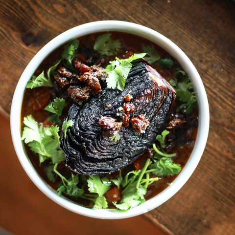 Overnight roasted red cabbage, kali chana, raisin chutney and curry leave oil with fresh cilantro. Sneak peak for our Vegan dinner, Featured over the weekend and completely delicious..png
